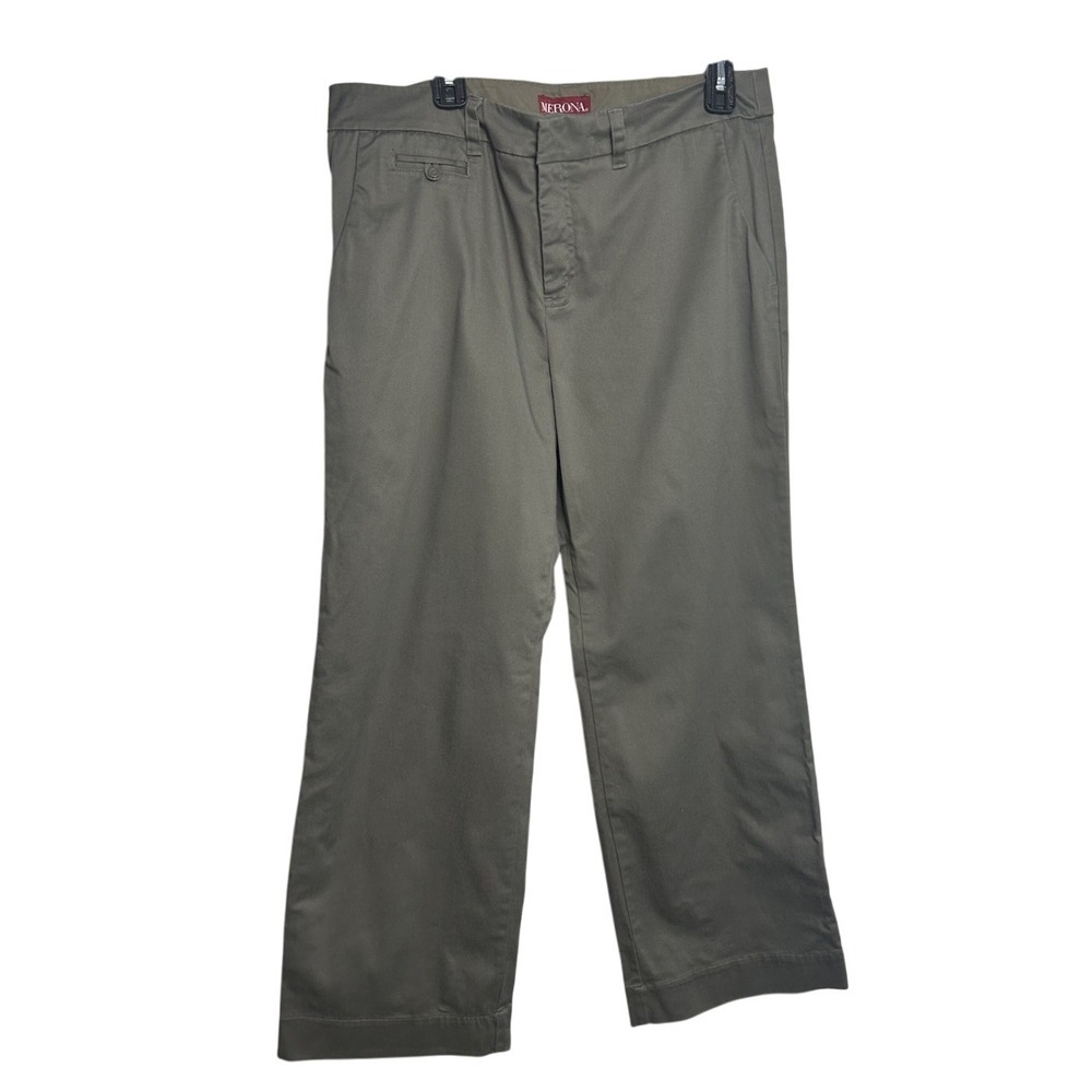 VTG Merona Olive Green Women 14 Casual Relaxed Fit Chinos Work Pants‎ Classic